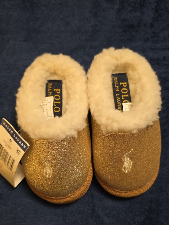 Ralph Lauren Other - NWT Ralph Lauren Gold Glitter Slip-On Slippers with Cream Shearling